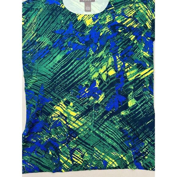 KENAR Blue Green Silk Blend Daphne Knit Top Size M Multicolor Print Short Sleeve - Picture 3 of 10